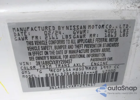 2024 Nissan Sentra Sv Xtronic Cvt z USA, uszkodzony, nr VIN 3N1AB8CVXRY299457